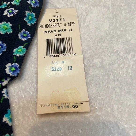 NWT Adrienne Vittadini Underwire Swim Dress Size 12 Navy Multi Flower Print - Picture 4 of 12